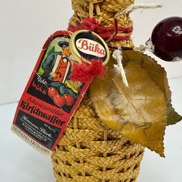 Vintage Small Empty Glass Liquor Bottle Cherry Brandy GERMANY Collectible Wicker - Picture 2 of 5